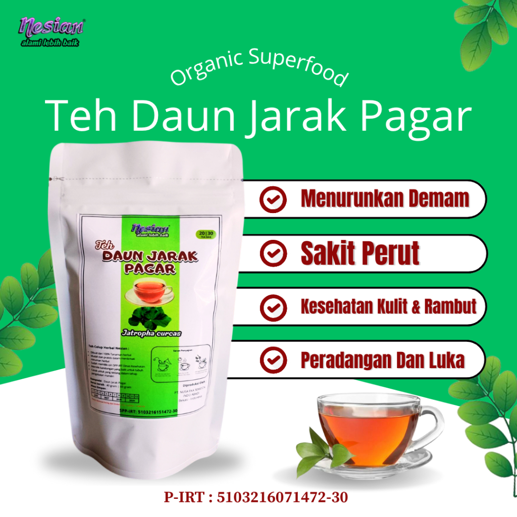 

NESIAN TEH DAUN JARAK PAGAR | TEH HERBAL | RICINUS COMMUNIS L. | 20 KANTONG TEH