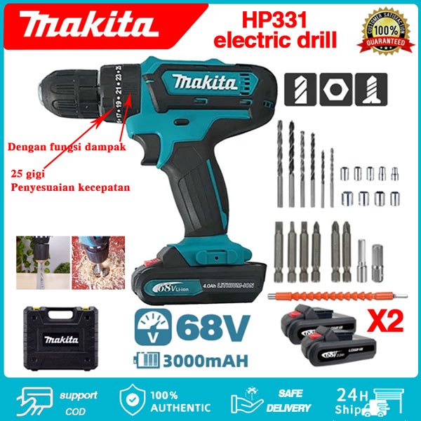 Makita HP331 Bor Listrik Tanpa Kabel Obeng Rumah Tangga Obeng Listrik Multifungsi Tanpa Kabel