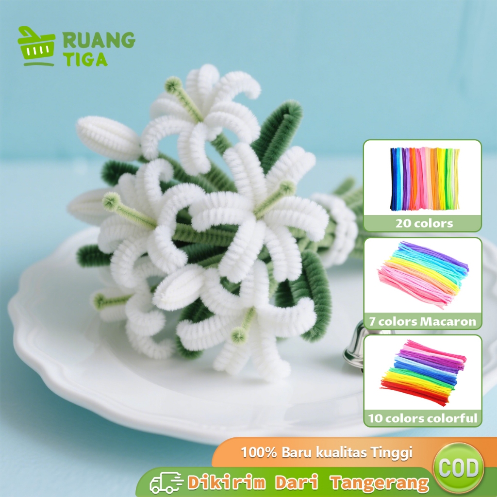

100pcs 8mm Kawat Bulu Pipe Cleaner Pastel Pelangi Mix 30cm Mainan Anak Craft Diy Kerajinan Tangan