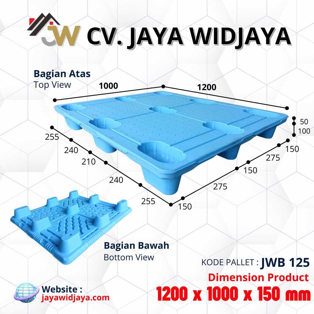 PALLET PLASTIK JWPLAST | PALLET PLASTIK JWB 125 BIRU | UKURAN 1200 x 1000 x 150 | PALLET MANGKOK / N