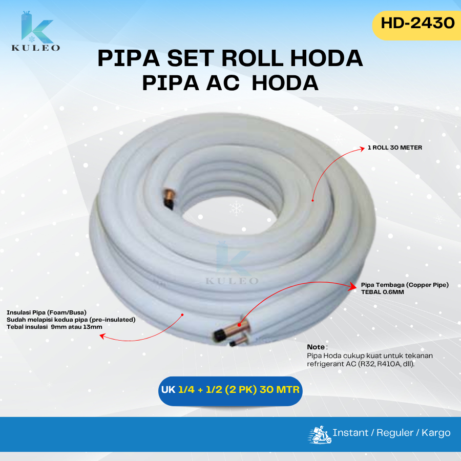 Pipa Hoda 1/4 x 1/2 / Pipa AC Merk HODA 2PK 30Meter / Pipa HODA 2pk
