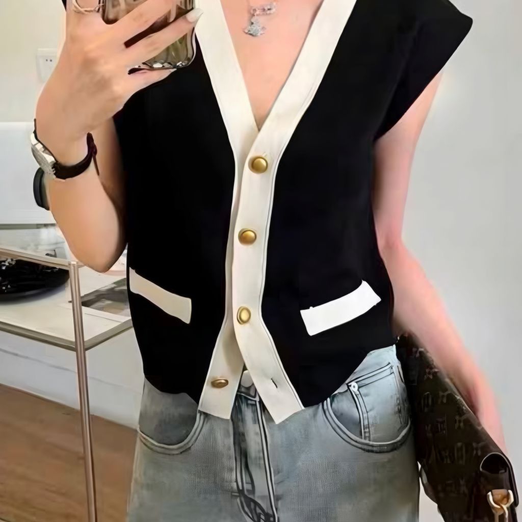Vest Sweater Atasan Knite Rajut Rompi Wanita Full Kancing Premium Korean Top Blouse V-neck Outer Kni