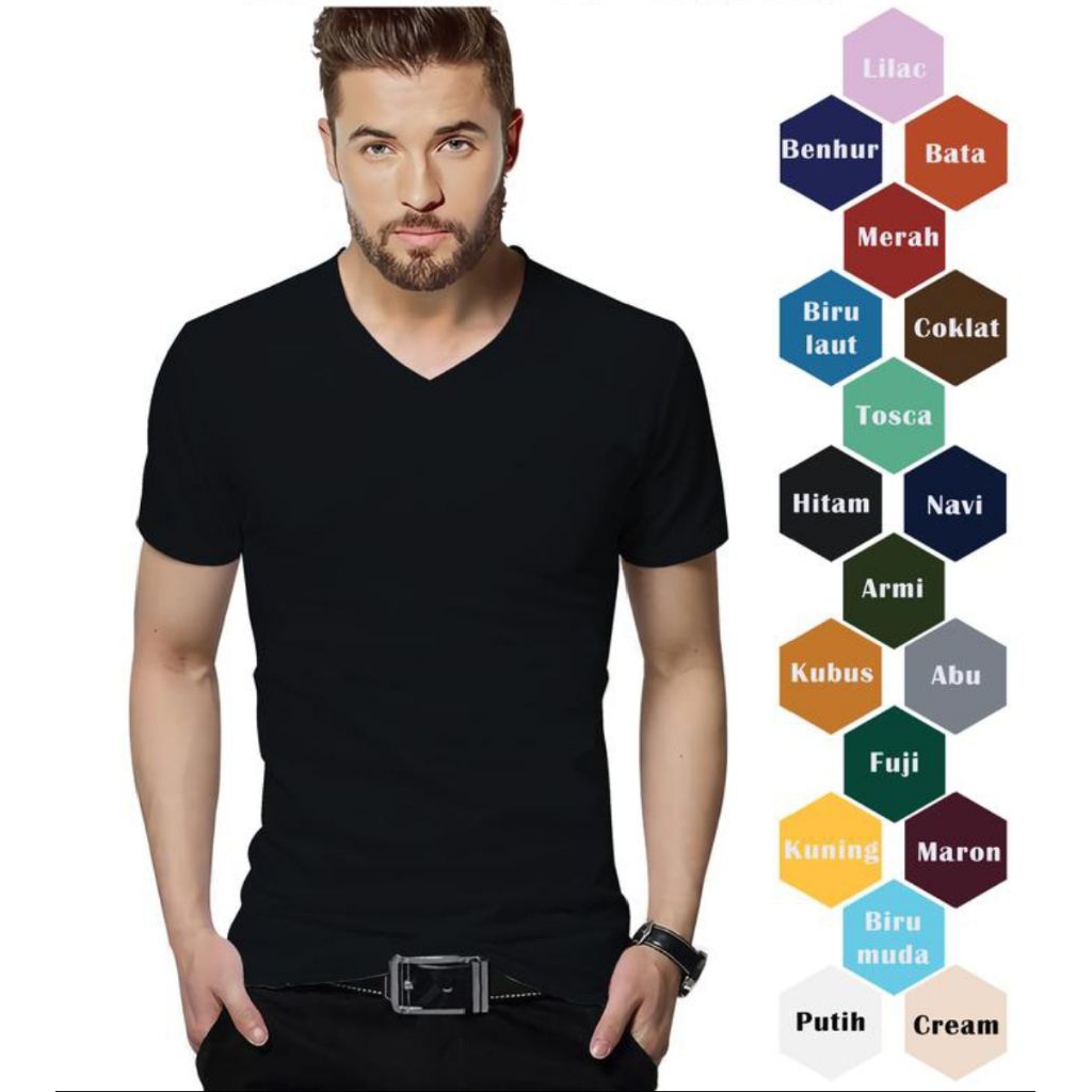 kaos v-neck pria kaos polos v-neck kaos kerah v pria/ wanita
