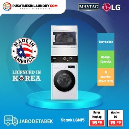 LG Mix Stack Mesin Cuci 15kg & Mesin Pengering Gas 15kg LGM15SN