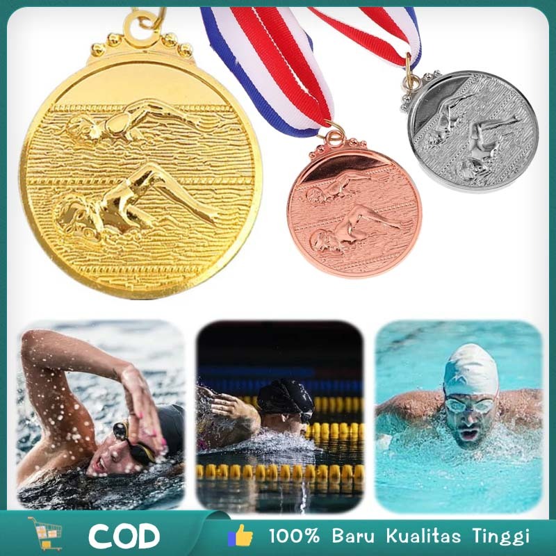 3pcs Medali Renang Set Emas Perak Perunggu Logam Medali Kejuaraan Renang Medali Lomba Penghargaan Pe