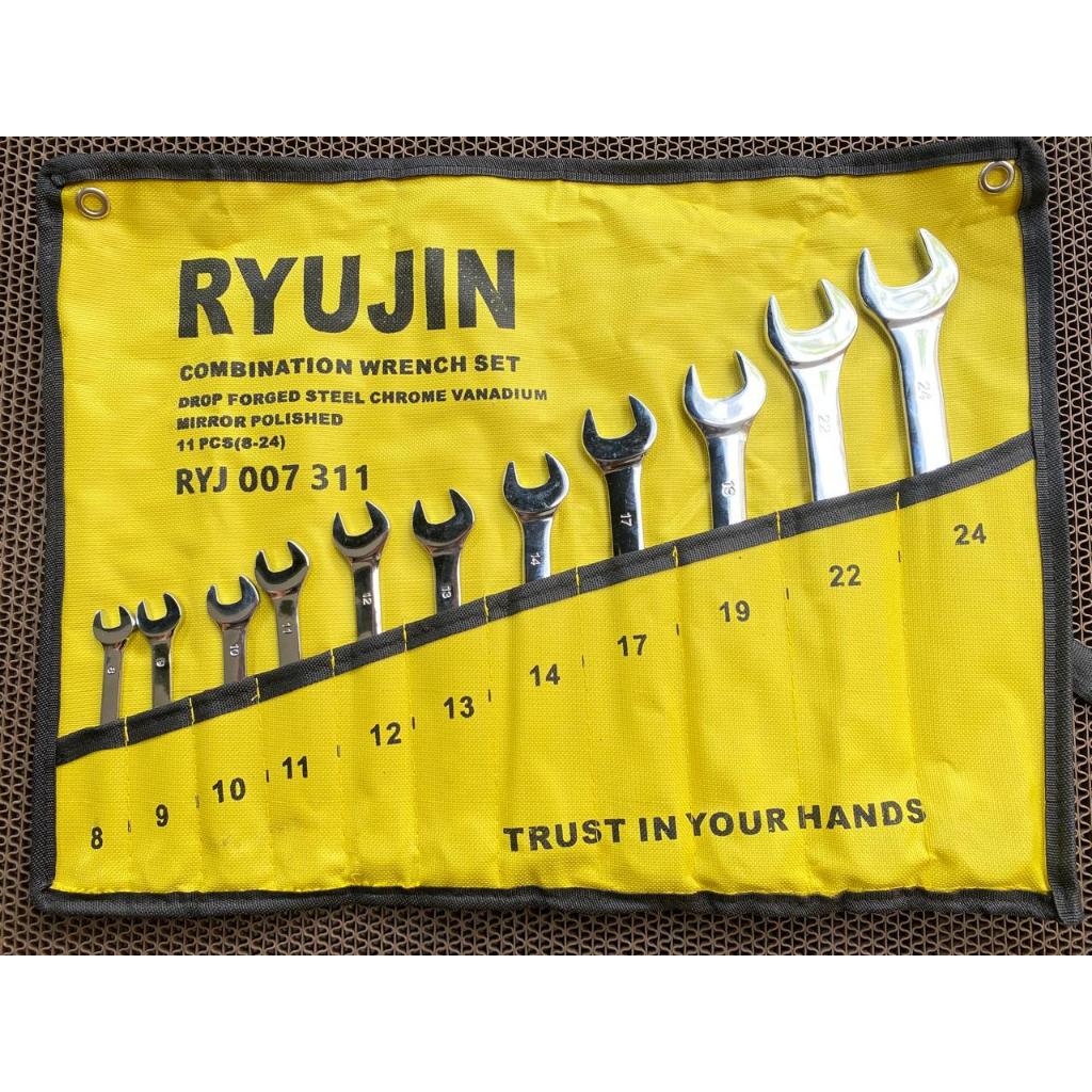 RYUJIN Kunci Ring Pas Set Pas Wrench Spanner 8-24mm Set 11 Buah Set Alat Kunci Ring Pas Cr-V Kunci K