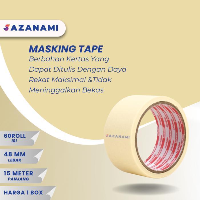 1 BOX MASKING TAPE 46MM 2" INCH x 15m Sazanami ISOLASI LAKBAN KERTAS - 1 BOX : 60 ROLL