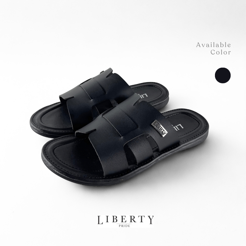 Liberty Sandal Pria Kulit Slip On Cross 01 - Sandal Selop Pria Hitam
