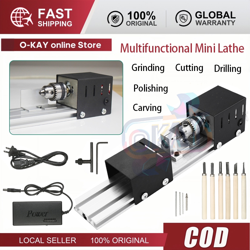 Mesin Bubut Mini 150W, Lathe Woodworking Kit, Penggiling & Driller, Jig-Saw, Alat Pahat Kayu