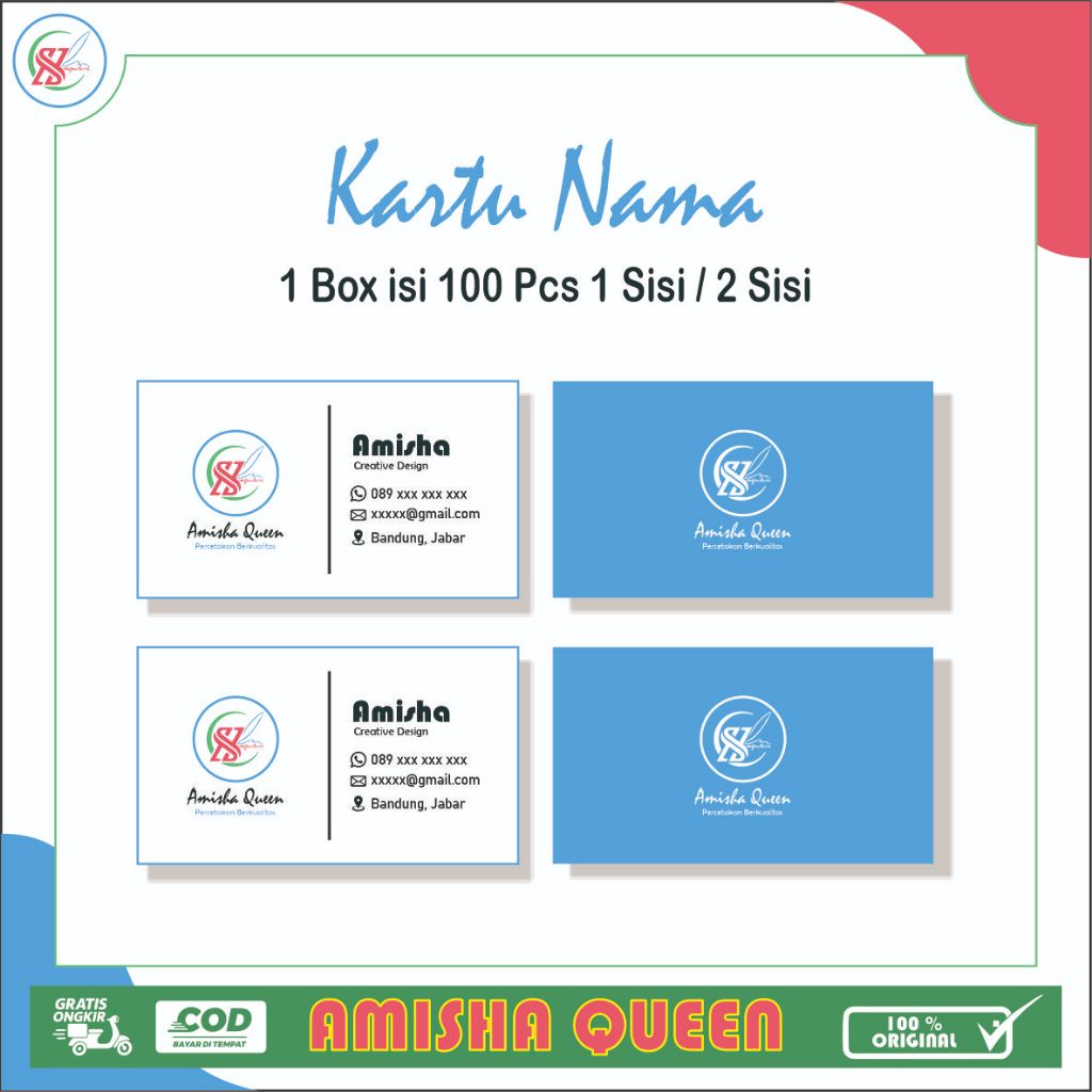 

>MISHQUEEN< CETAK KARTU NAMA FREE DESAIN 1 BOX ISI 100 PCS