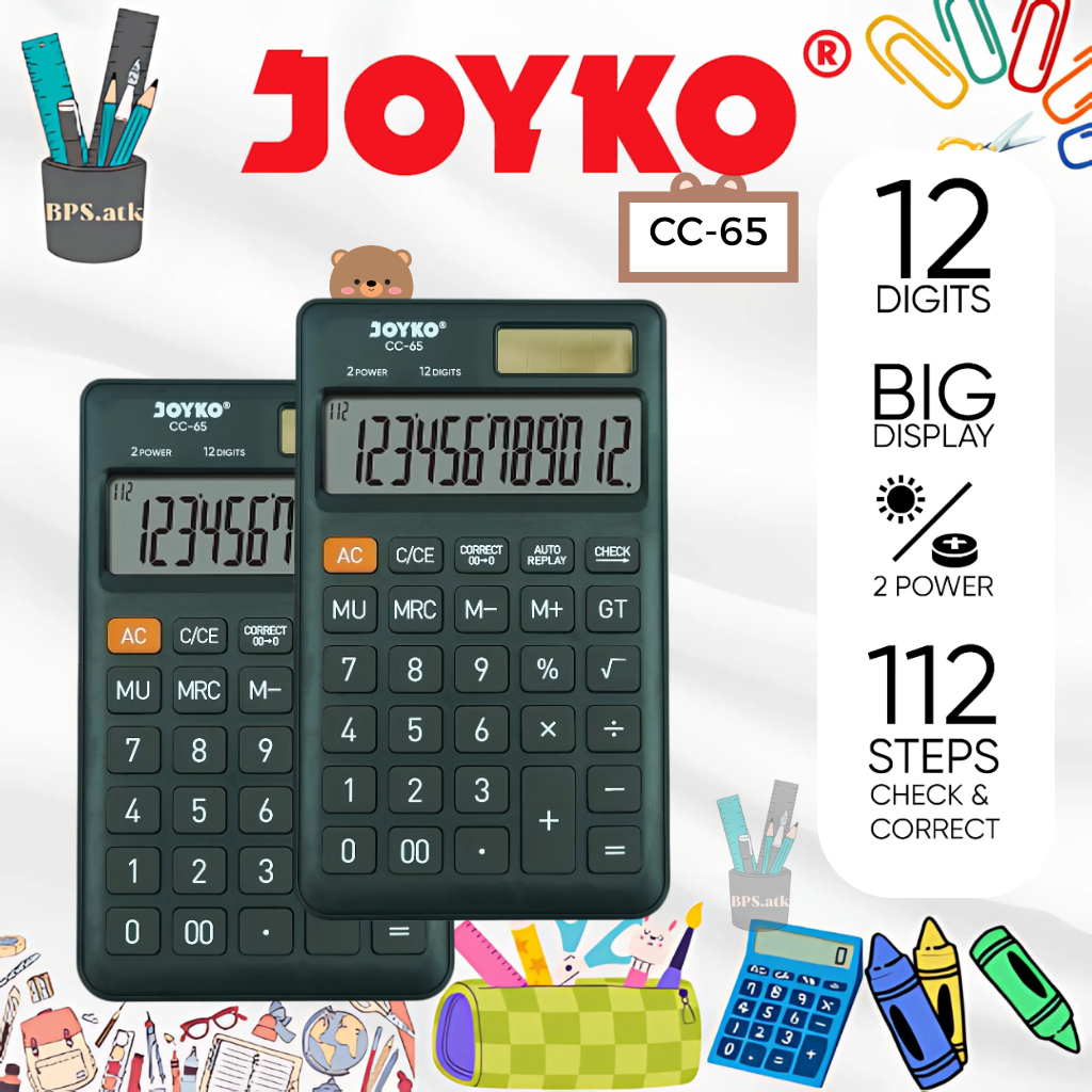 

JOYKO Calculator / Kalkulator CC-65 12 Digits Check & Correct Kalkulator Sekolah / Kantor