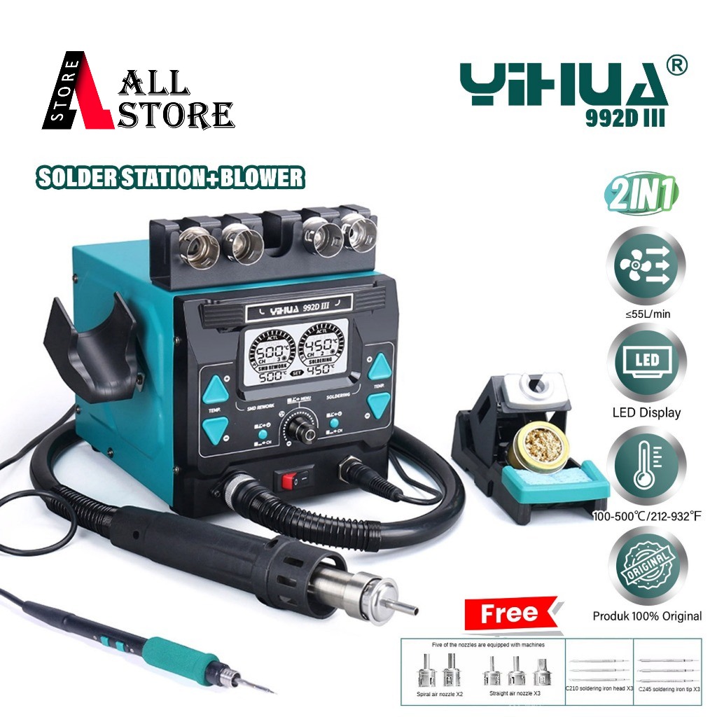 YIHUA 992D-III Blower Solder Station Digital 2in1 Original – Bonus Mata Blower & Mata Solder C210 C2