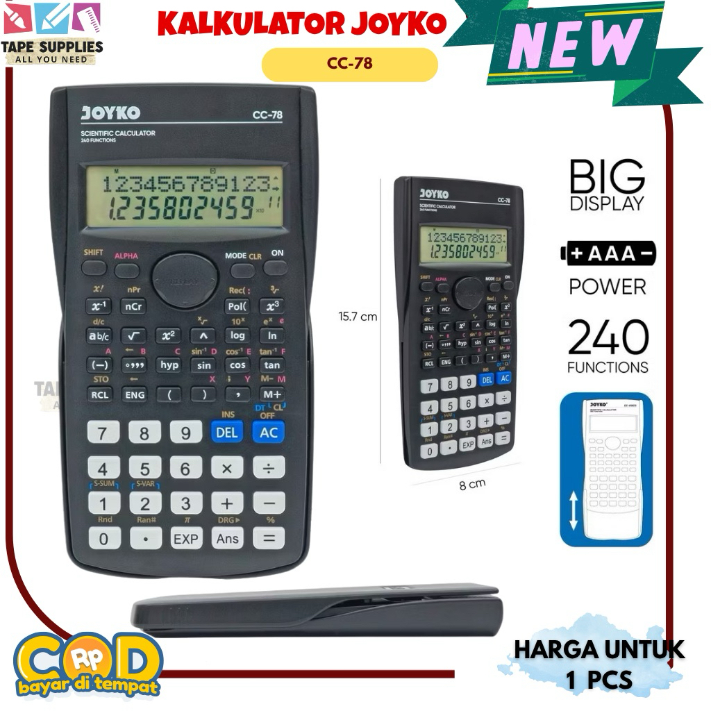 

(PALING MURAH) Kalkulator Ilmiah Joyko CC-78 – 240 Fungsi, Big Display, DAPAT Baterai