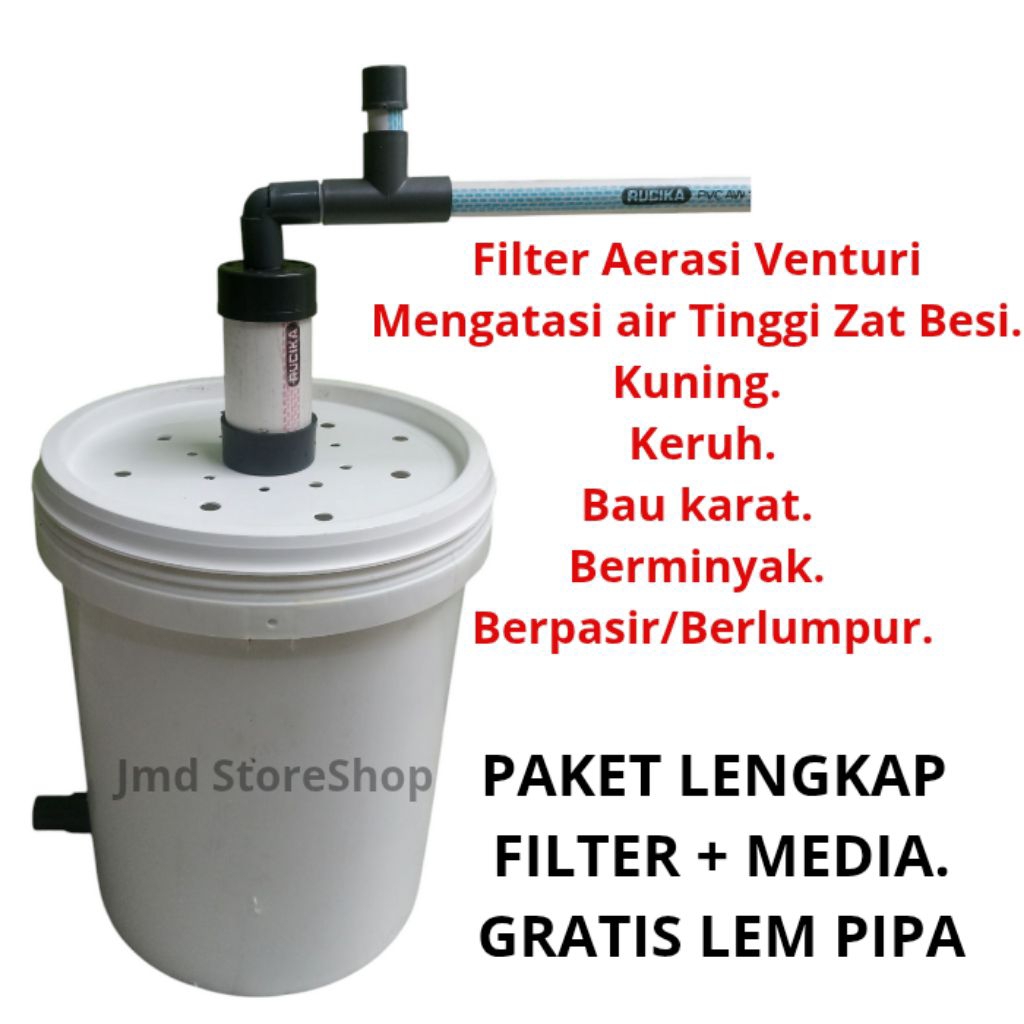 PAKET LENGKAP Tabung Filter air sumur pipa instalasi 1/2 inch, Filter aerator venturi (Sistem Aerasi