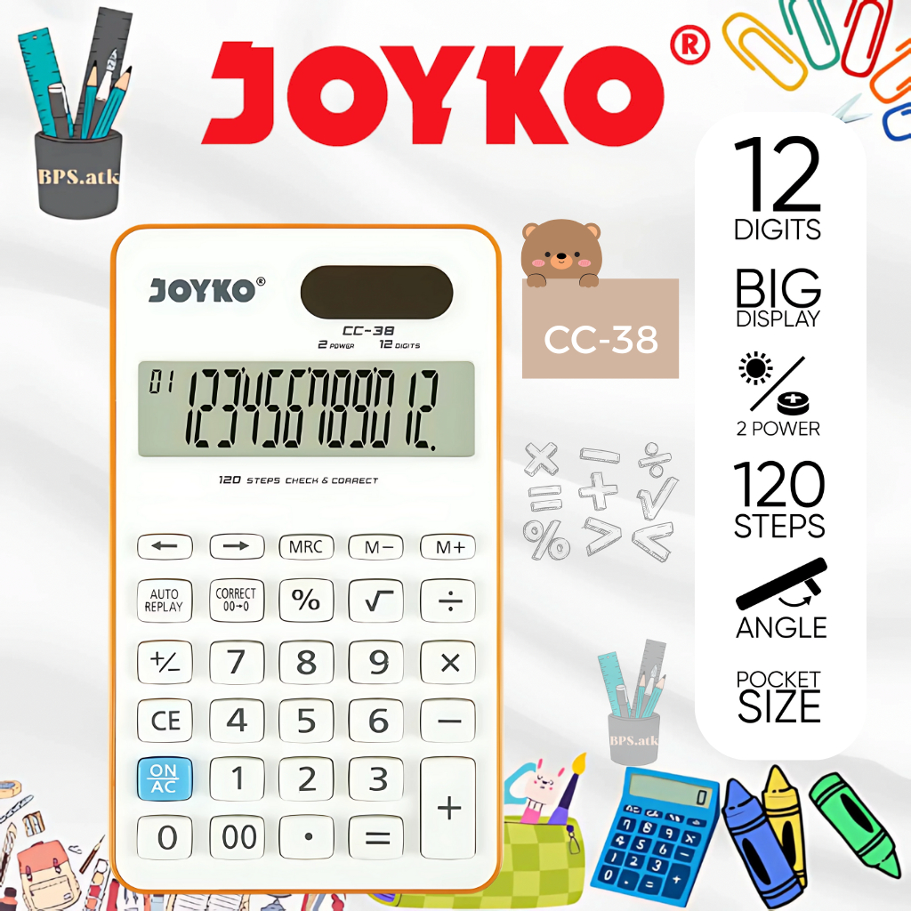 

JOYKO Calculator / Kalkulator CC-38 12 Digits Check & Correct Kalkulator Kecil Sekolah / Kerja