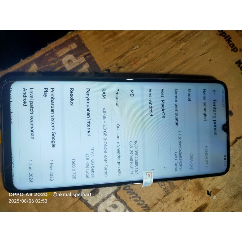 MESIN HONOR X7 CMA-LX2 RAM 4/128 MINUS SINYAL