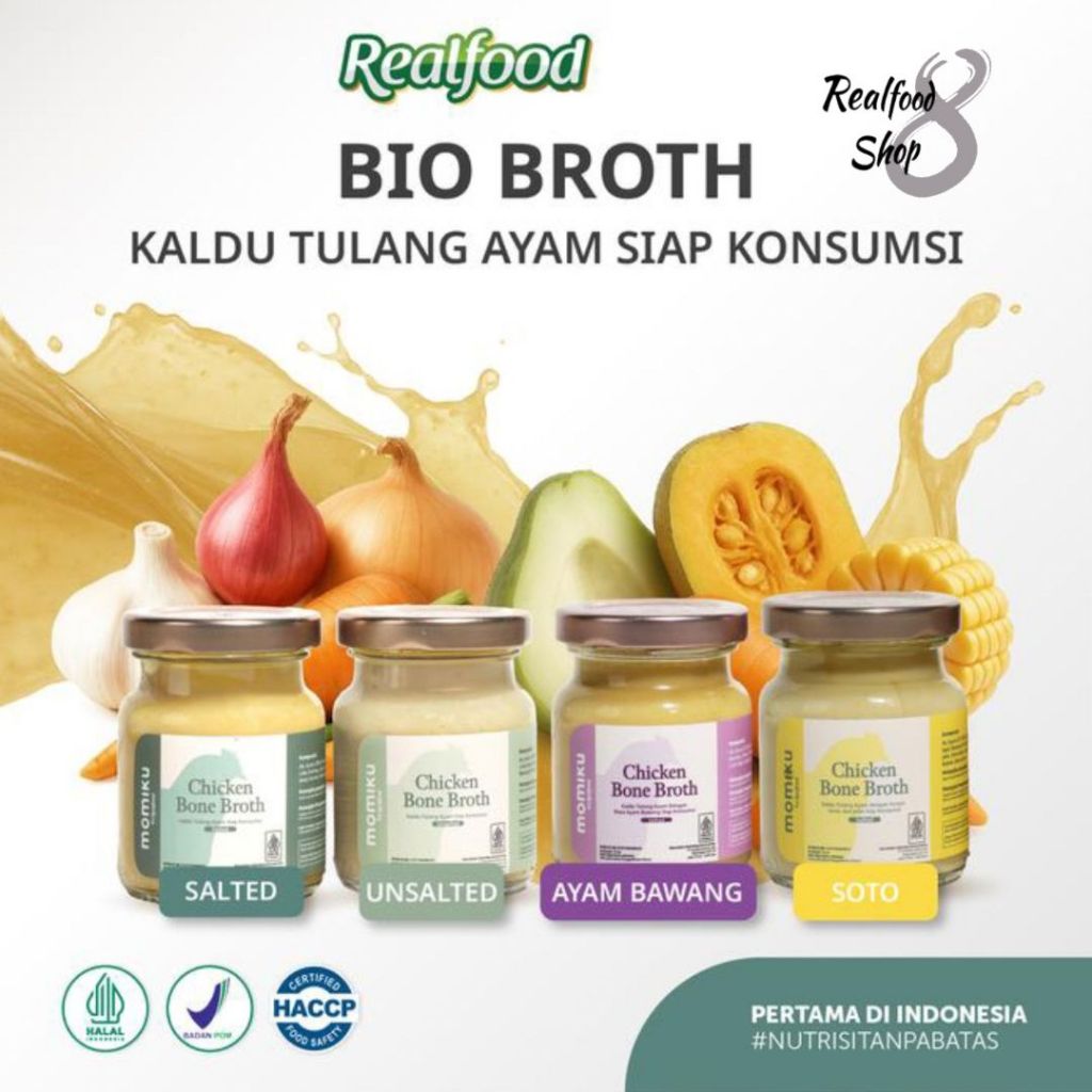 

Realfood Momiku Chicken Bone Broth Salted Dan Unsalted - Soto Dan Ayam Bawang kaldu ayam bernutrisi