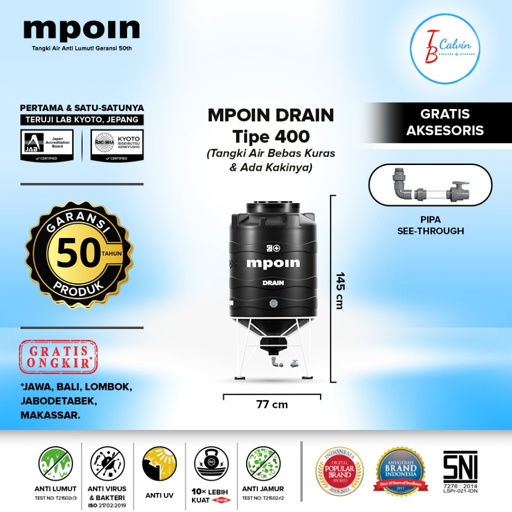 Tangki Tandon Toren Air MPOIN Plus 400 Liter Drain Kuras