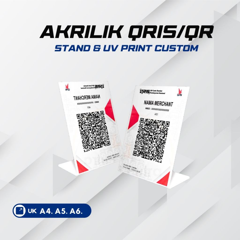

STAND AKRILIK QRIS PRINT UV & STIKER CUSTOM UNTUK CETAK QRIS