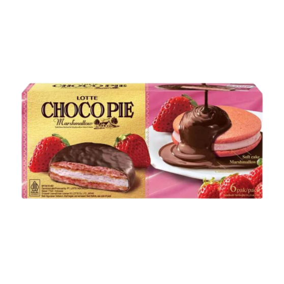 Lotte Choco Pie Soft Marshmallow Cake - Coklat 56Gr isi 2's / Strawberry 156gr isi 6's
