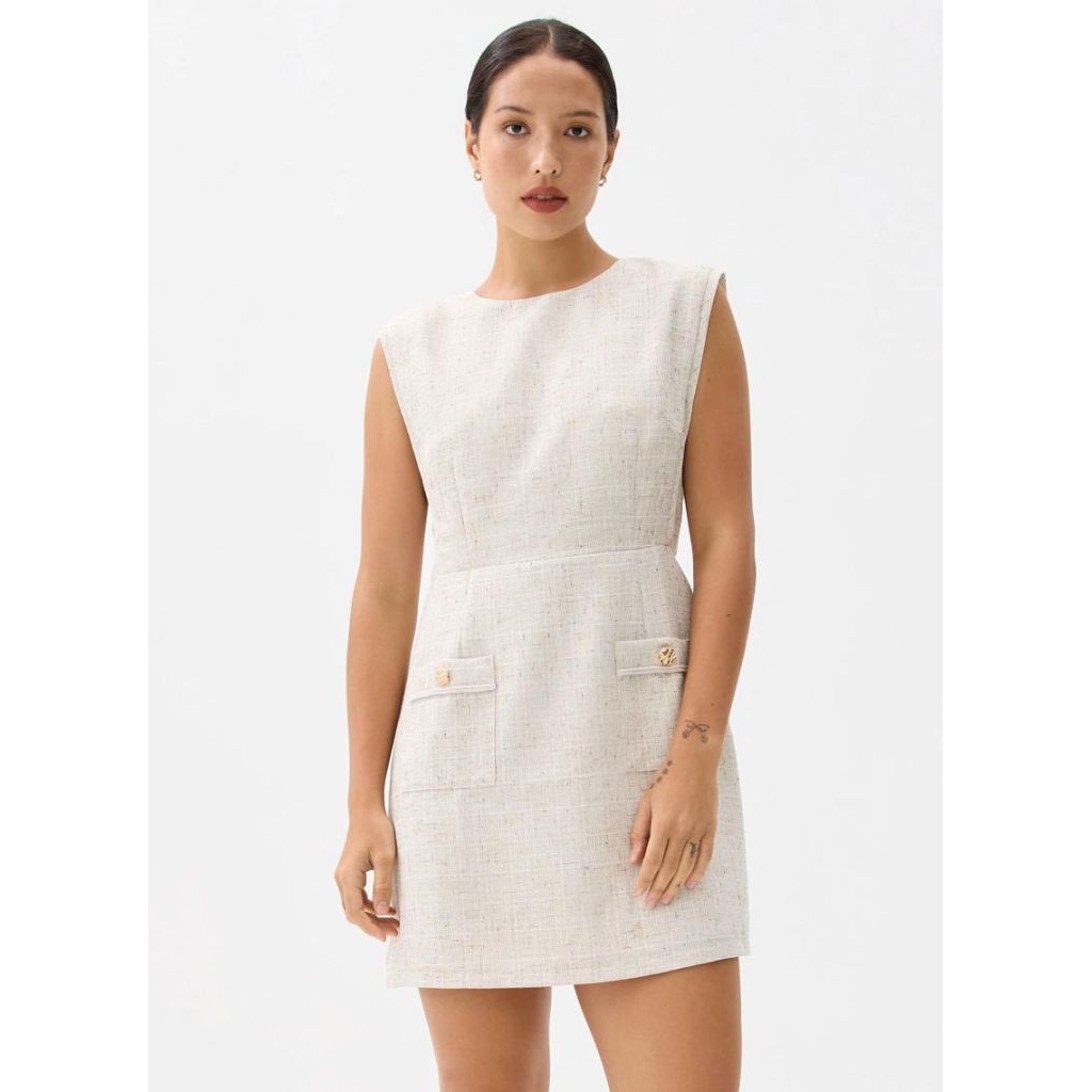 Love Bonito tweed a-line mini dress oat