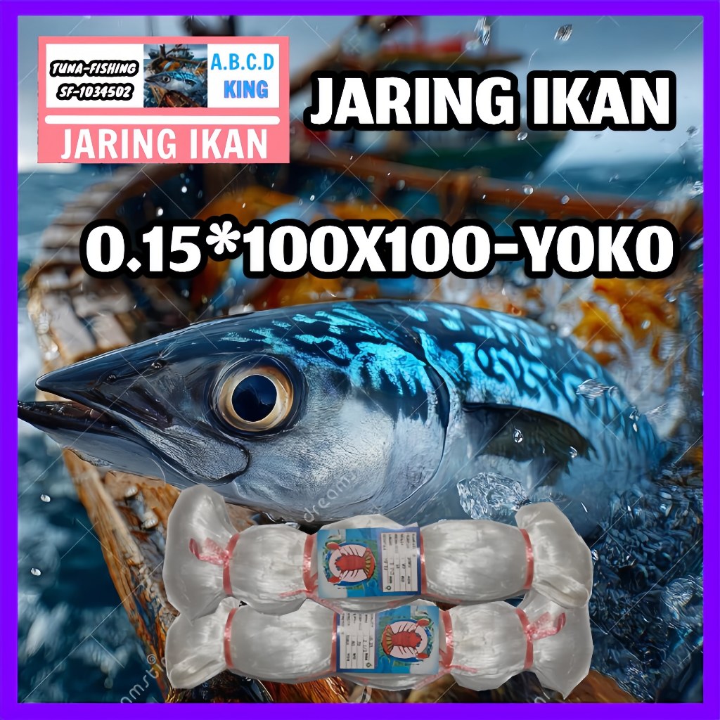 JARING IKAN 015 100X100 YOKO (MATA TEGAK) JARING IKAN COD / PUKAT 0.15 / JARING SENAR 015 / JARING 3