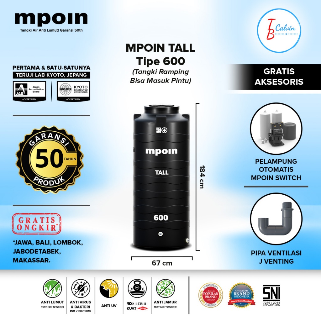 Tangki Tandon Toren Air MPOIN Plus 600 Liter TALL
