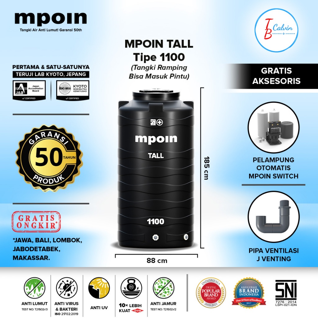 Tangki Tandon Toren Air MPOIN Plus 1100 Liter TALL