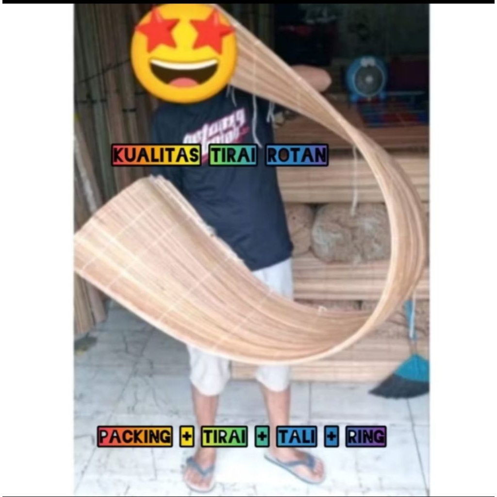 tirai krey outdoor tirai gulung asli rotan uk 2x3m+ tali ring kerekan