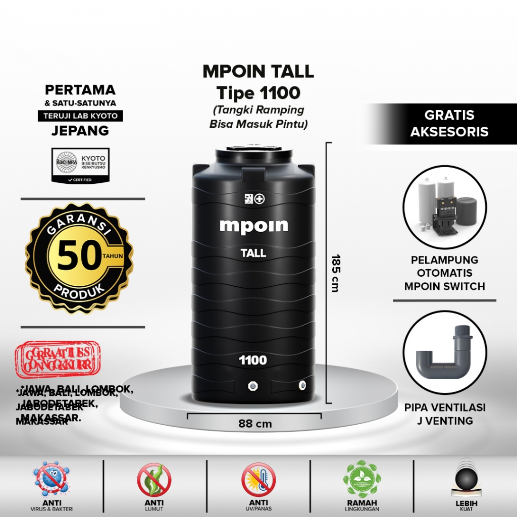 Toren Air MPOIN PLUS 1100 WAVE TALL Tangki Tandon 1100 liter