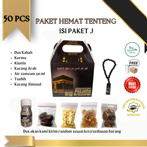 

Oleh Oleh Haji/Umroh Isi 50 Paket E Dus Teng teng Botol+Air zam zam, Kurma, Kacang Arab, Kismis, Almond