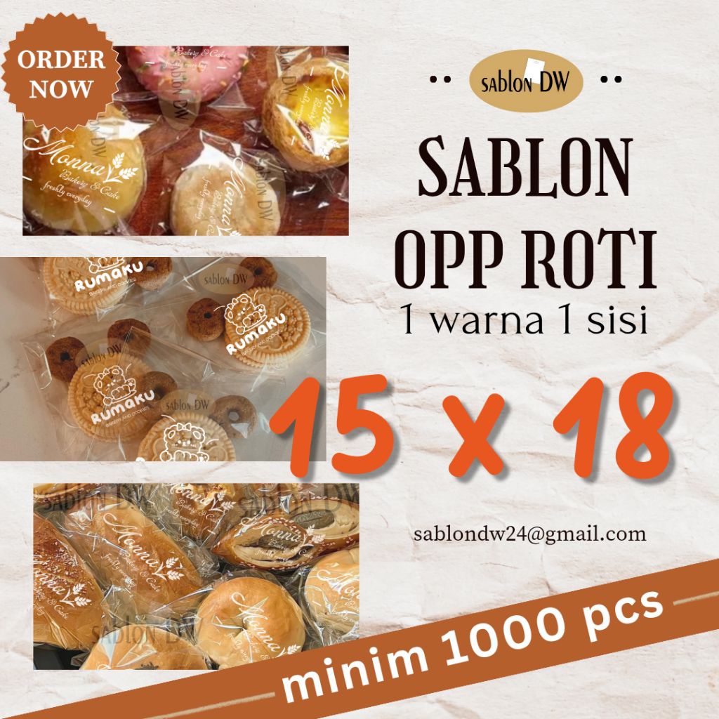 

SABLON PLASTIK OPP 15 X 18 CUSTOM 1 WARNA 1 SISI MINIM 1000 PCS