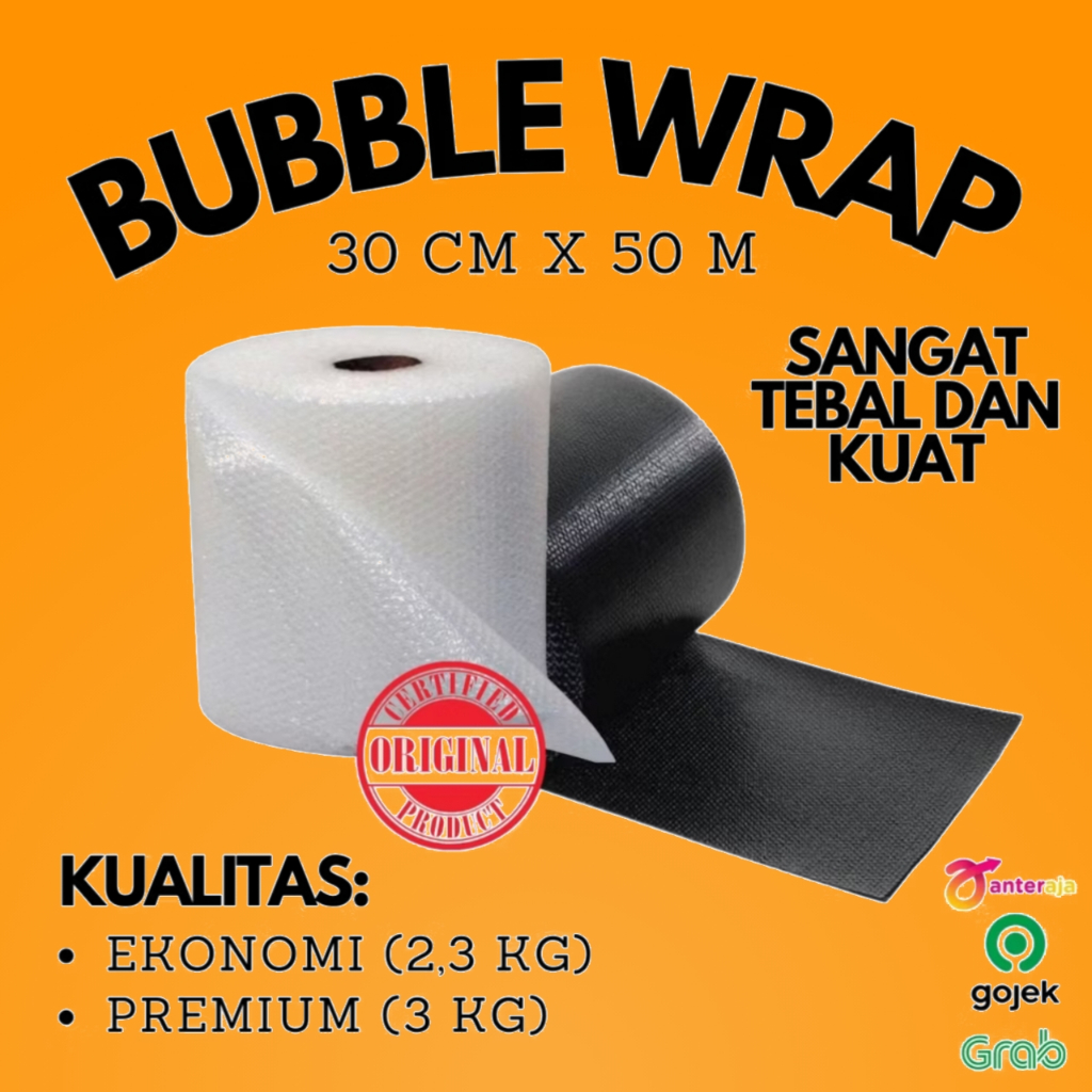 

Bubble Wrap 30cm x 50meter Plastik Gelembung Packing Online Shop Warna Bubel Hitam/Bening