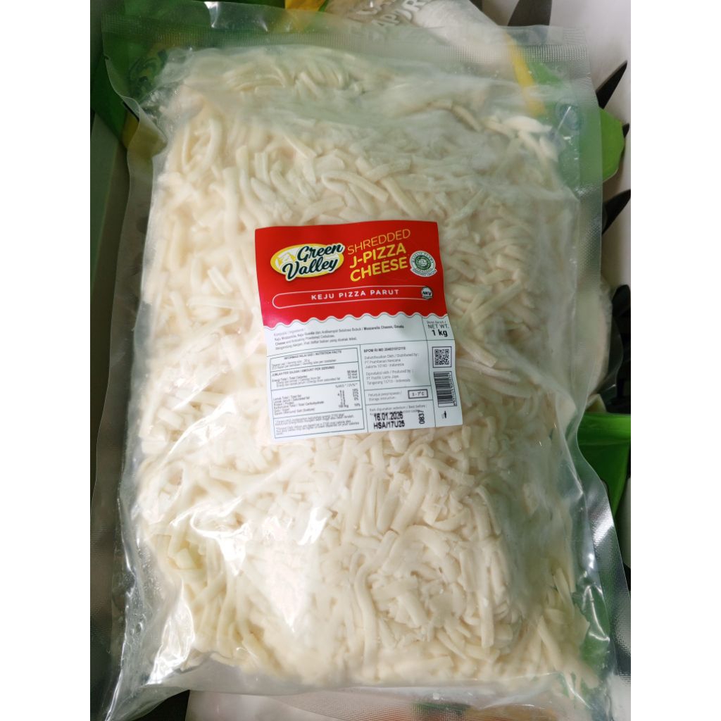 

Green Valley Keju J Pizza Cheese / Keju Parut Kemasan 1 kg
