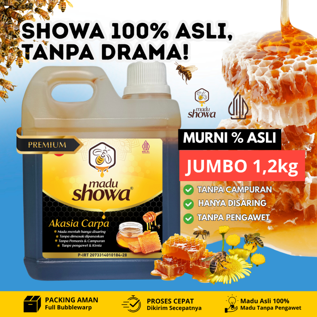

Madu Murni Akasia Carpa Madu Showa Jumbo 1.2KG - Asli 100 % Halal & Dinkes Raw Honey