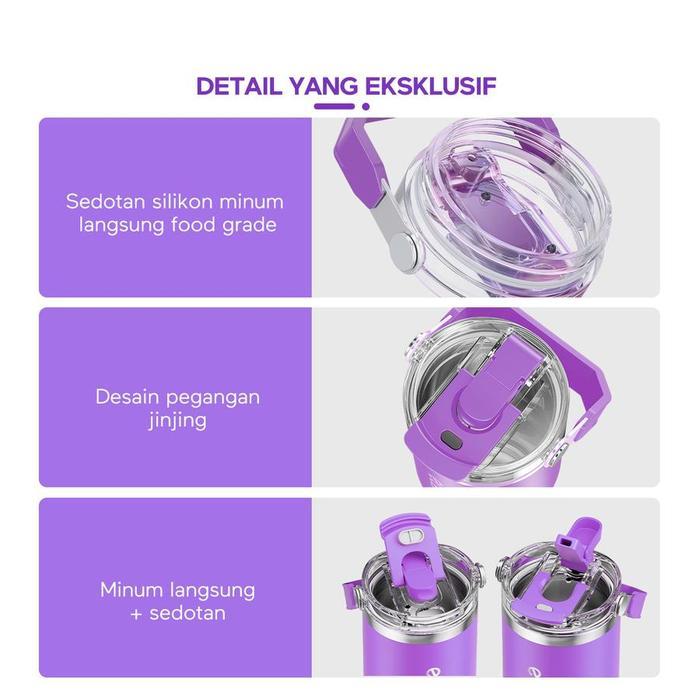 Ecentio Tumbler Botol Minum Double Layer Stainless Steel 900ml Ungu / Purple