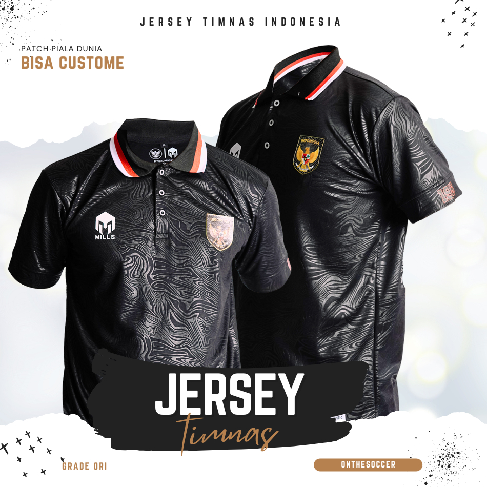 Jersey Timnas indonesia Mills Hitam Dewasa Big size Pria Wanita Unisex