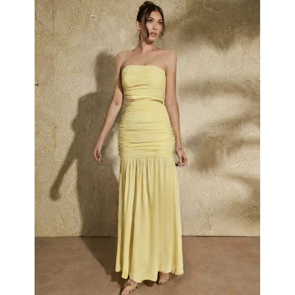 Two Piece Dress Kuning Pastel – Model Rok Layered & Crop Top (AC 37)