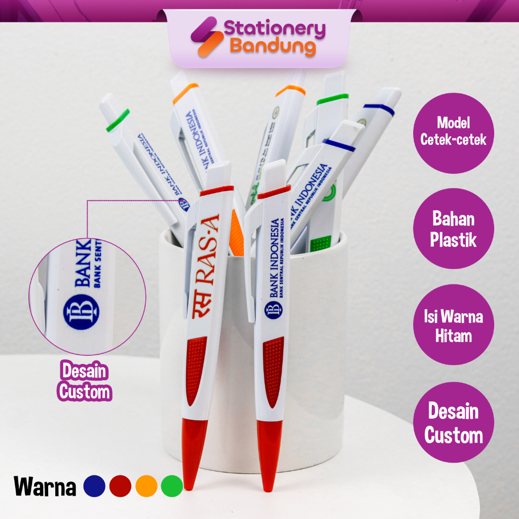 

Pulpen Gepeng Custom Logo Nama Souvenir Kantor Seminar Acara Perusahaan Event Hadiah Murah