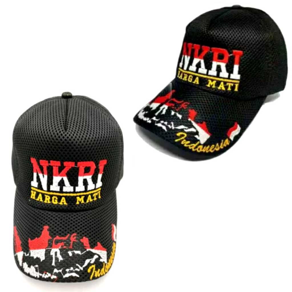 Topi Bordir NKRI Harga Mati Indonesia New Model / Topi Pria Doublemess Jaring Hitam Logo Bordir NKRI