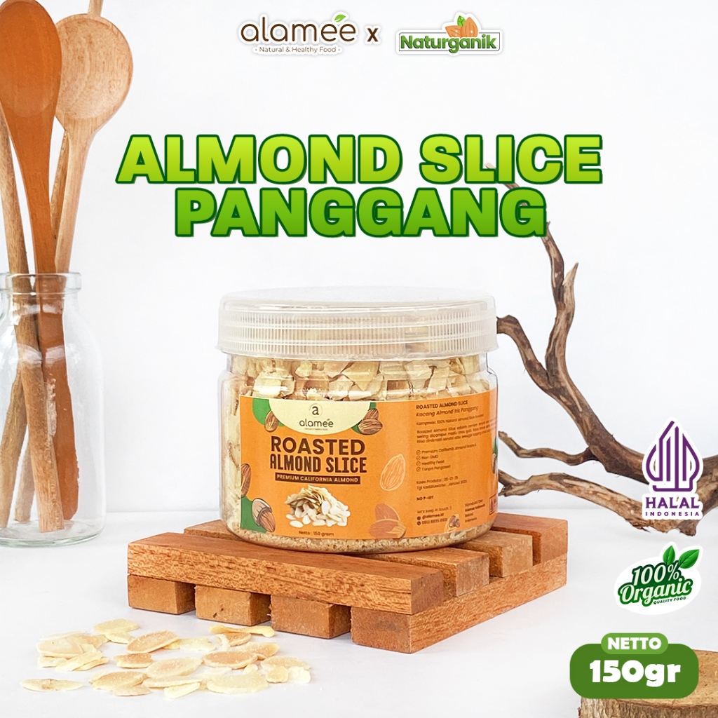 

ALAMEE Roasted Almond Sliced Almon Slice irisan panggang Kacang Almond Pacang Slice 150gr Naturganik