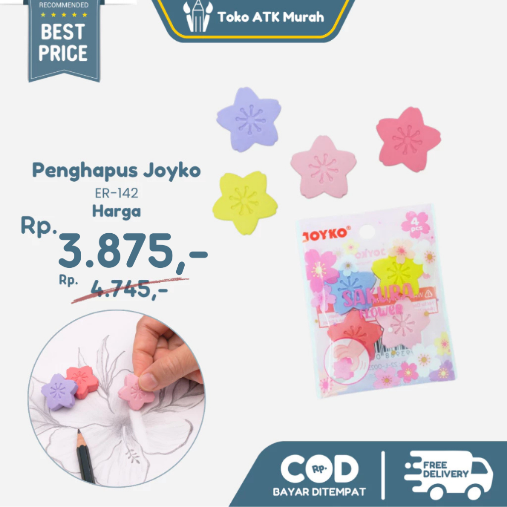 

Penghapus Joyko ER-142 Sakura Flower 1 Pack 4 Pcs Eraser