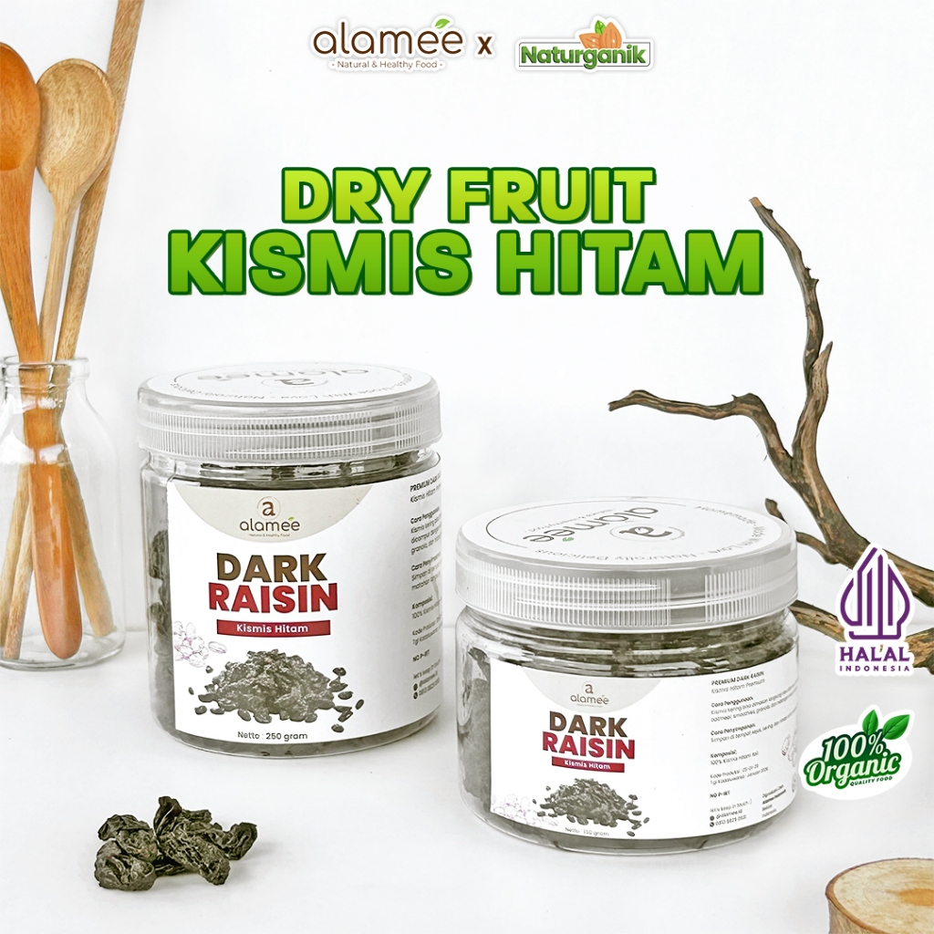 

ALAMEE Dark Raisin Cemilan Buah Sehat Kismis Hitam Manis Dried Fruit Black Raisin PREMIUM 250gr Naturganik