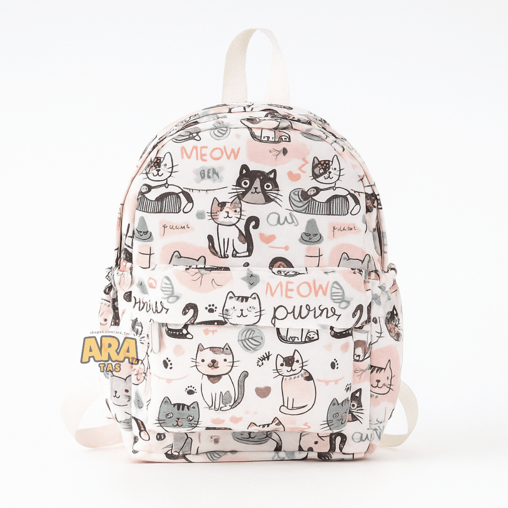 ARA Tas Ransel Wanita Mini Polkadot Bahan Kanvas Tas Sekolah Kecil Cewek