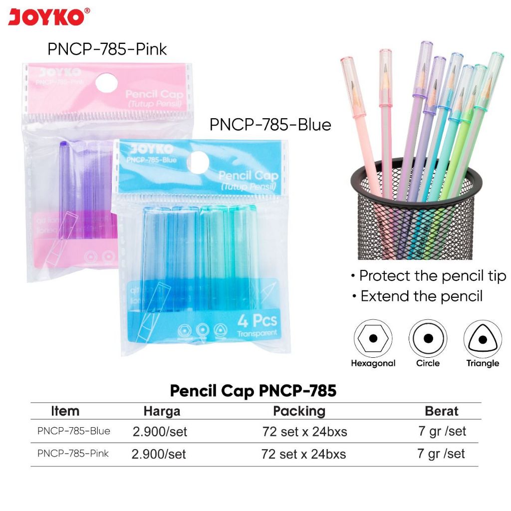 

(4 Pcs) Tutup Pensil PNCP-785 Joyko / Penutup Pensil Siswa Sekolah Polos Warna-Warni