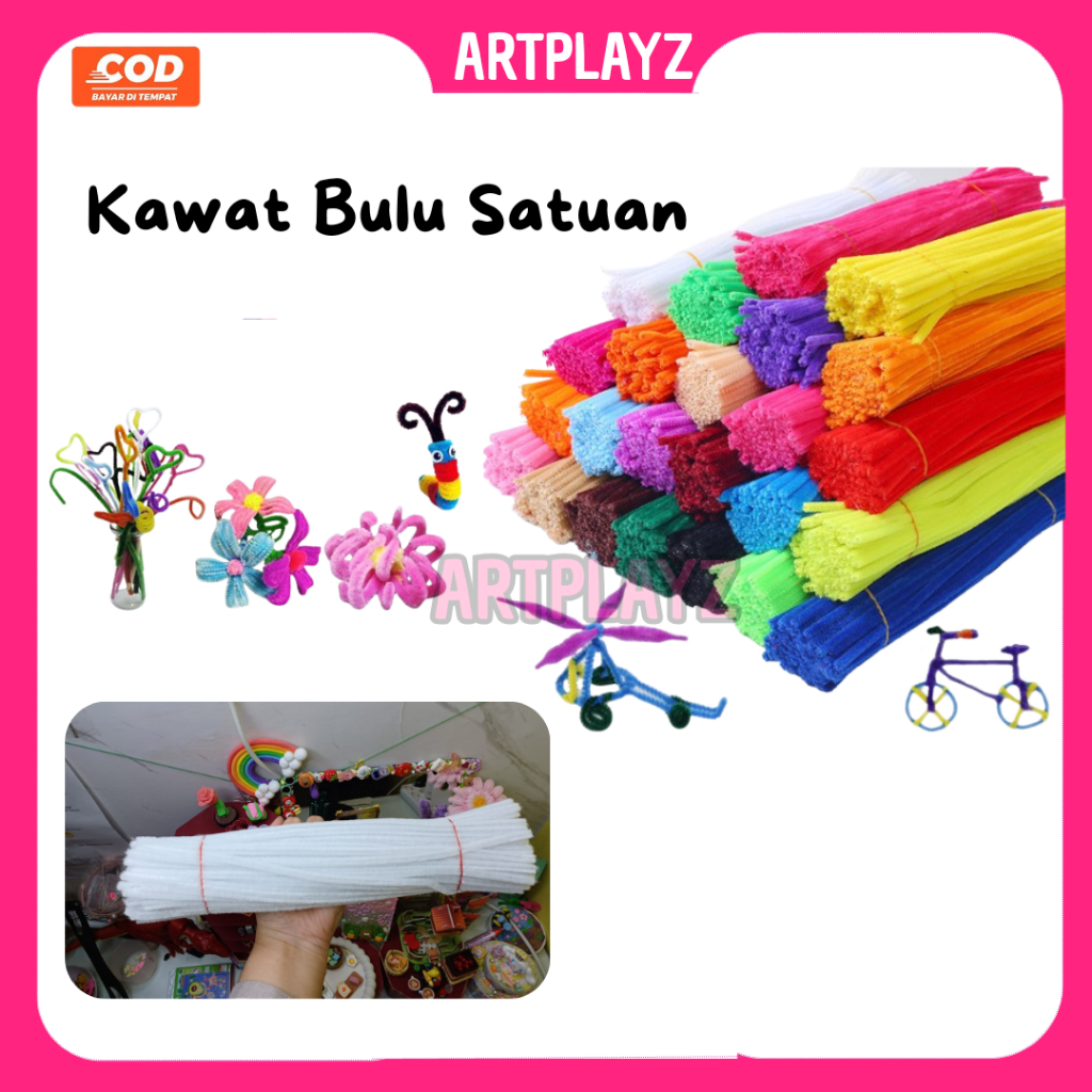 

DIY Kawat Bulu tebal 1pcs, 30cm 6mm Pipe Cleaner Mercy Premium DIY Dekorasi bulu Tebal Gembul