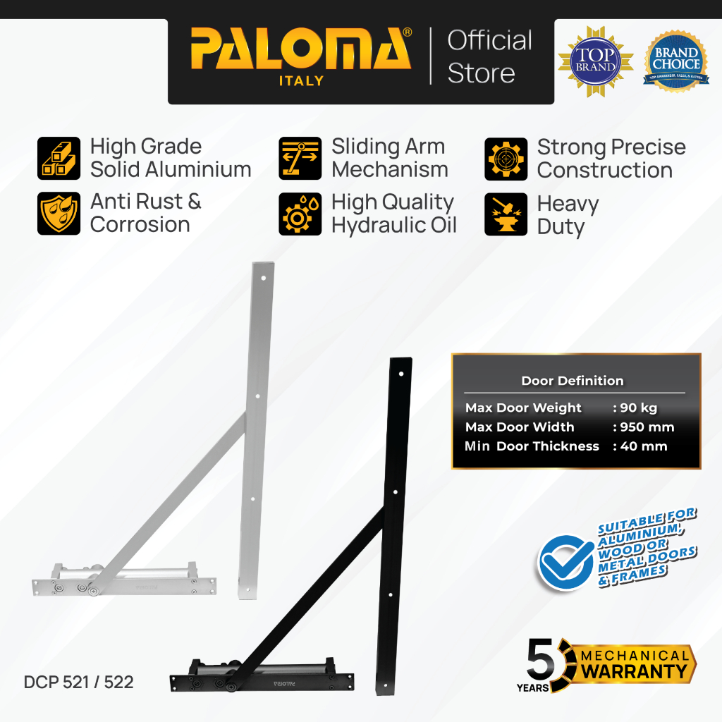 PALOMA Door Closer Penutup Pintu Otomatis Concealed Tanam Aluminium White Putih Natural Anodized Bla