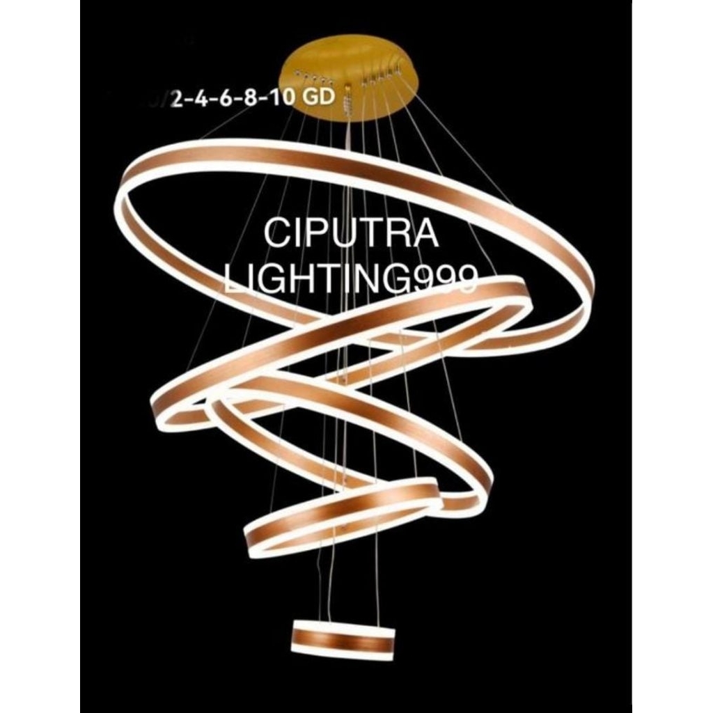 LAMPU GANTUNG HIAS VOID TANGGA MINIMALIS MODERN 5 RING 2 CAHAYA LED ATAS DAN BAWAH MEWAH