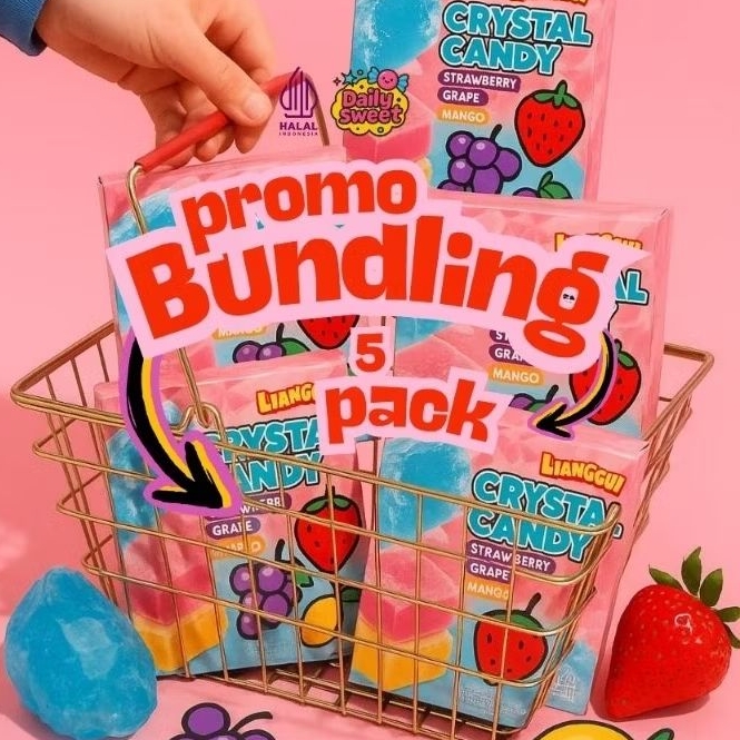 

[LIANGGUI] PROMO BUNDLING 5 PACK CRYSTAL CANDY STRAWBERRY,GRAPE, MANGO, PERMEN LUNAK ANEKA RASA BUAH, MANGGA, JERUK, ANGGUR, STROBERI, CANDY, GUMMY, SNACK, CEMILAN, MANIS, ASEM