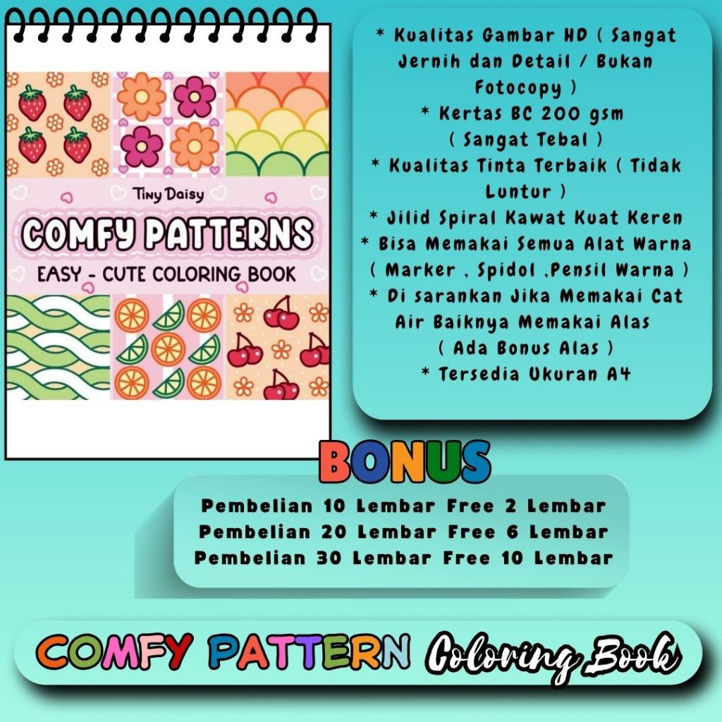 

COMFY PATTERN Coloring Book Buku Mewarnai Tema Keren Bagus Kualitas HD Jernih Buku Sketsa Gambar Murah Premium Kertas Tebal 200 gsm